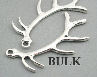 BULK 8 Deer Antler Charms, Wholesale Large Antler pendant beads, Antique Silver 35X68mm CM0752S
