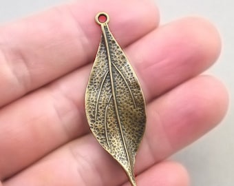Leaf Charms, Twisted Leaf 3D pendant beads, up to 20 pcs, Antique Bronze 16X49mm CM0080B