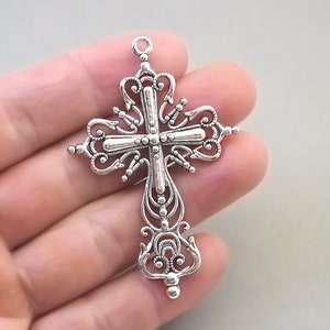 Cross Charms, Filigree Large Cross pendant beads, up to 5 pcs, Antique Silver 42X64mm CM1598S