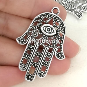 Hamsa Charms, Large Hamsa Hand pendant beads, up to 10 pcs, Antique Silver, 28X42mm CM0070S