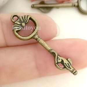 Key Charms, Magical Key pendant beads, up to 20 pcs, Antique Bronze 10X35mm CM0121B