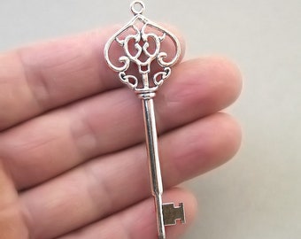 Key Charms, Large Key pendant beads, up to 4 pcs, Antique Silver 22X70mm CM1680S