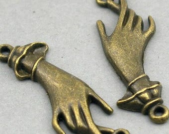 Hand Charm Connectors, Hand Link pendant beads, up to 10 pcs, Antique Bronze 14X44mm CM0435B