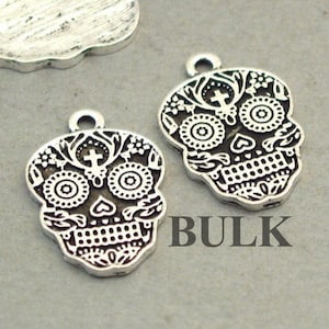 Day of the Dead Sugar Skull Charm Antiqued Sterling Silver Day of the Dead Sugar Skull Charm Antiqued Sterling Silver