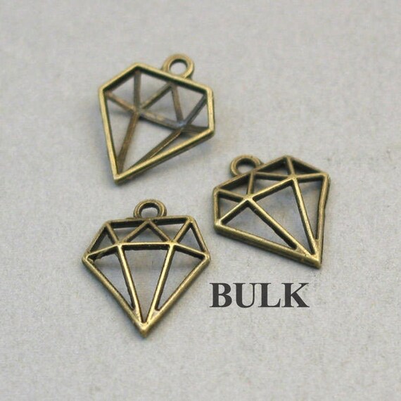 BULK 40 Diamond Charms Wholesale Diamond Pendant Beads Antique