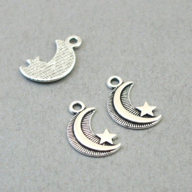 up to 20 pcs Antique Silver 10X17mm CM1493S Crescent Moon Star pendant beads Moon Star Charms
