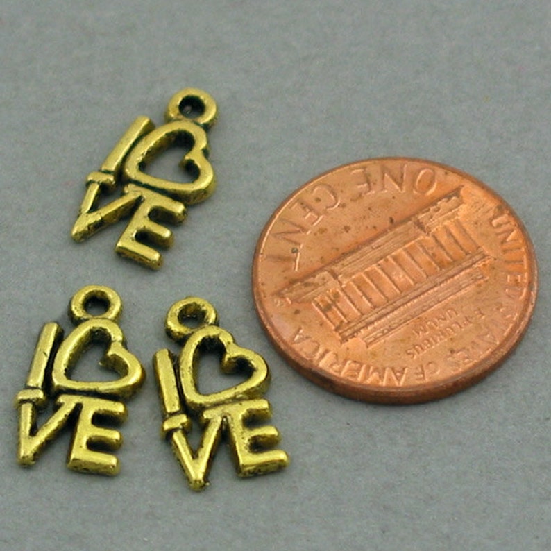 Love Heart pendant beads Antique Gold 8X14mm CM0240G Love Charms up to 20 pcs