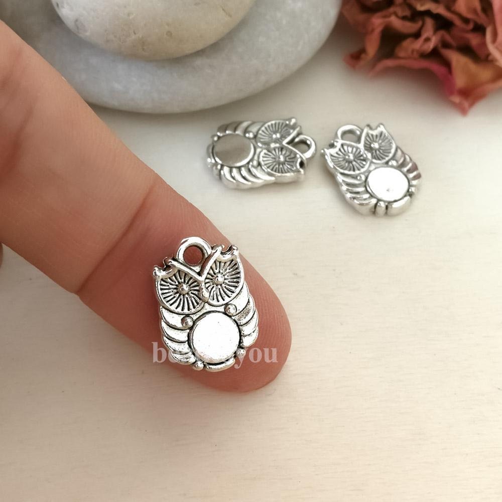 Owl Charms, Small Owl pendant beads, up to 50 pcs, Antique Silver 10X14mm CM0021S