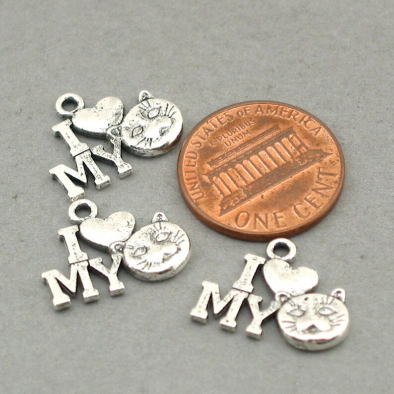 BULK 40 I Love My Cat Charms Antique Silver 13X17mm CM0589S Wholesale Cat pendant beads
