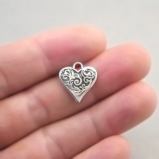 Heart Charms, Heart pendant beads, up to 40 pcs, Antique Silver 15X17mm CM1311S
