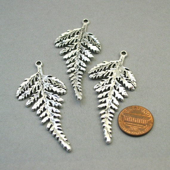 Fern Leaf Charms, Large Long Fern Leaf Pendant Beads, up to 4 Pcs, Antique  Silver 28x63mm CM0753S 