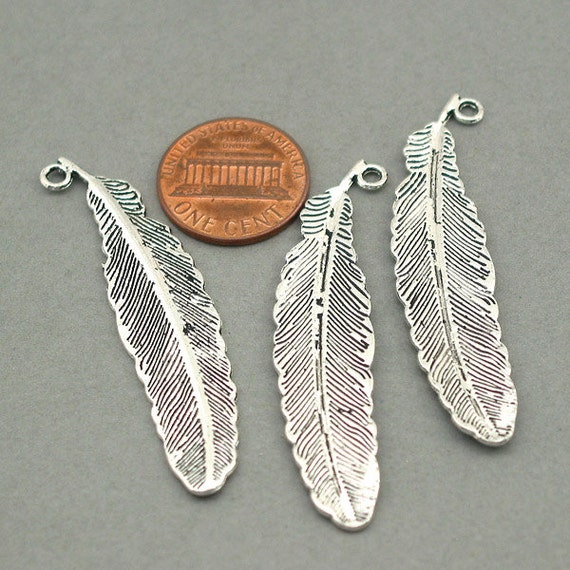 BULK 20 Feather Charms Antique Silver 13X39mm CM0829S Wholesale Filigree Feather pendant beads