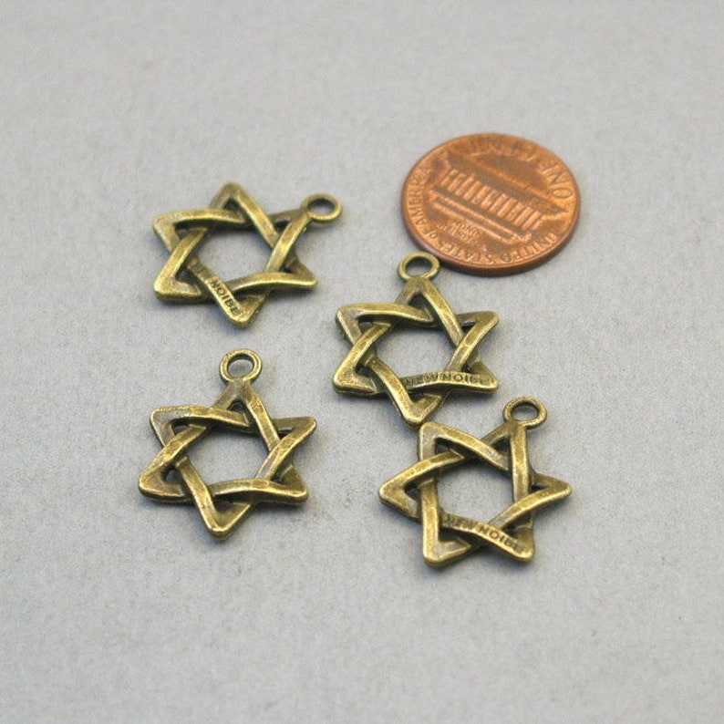 Wholesale Six Point Star pendant beads BULK 30 Star of David Charms Antique Bronze 17X23mm CM1454B