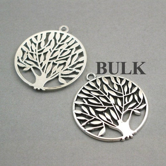 BULK 10 Tree Charms Wholesale Large Tree of Life pendant beads Antique Silver 37mm CM0090S