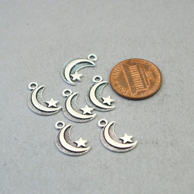 up to 20 pcs Antique Silver 10X17mm CM1493S Crescent Moon Star pendant beads Moon Star Charms