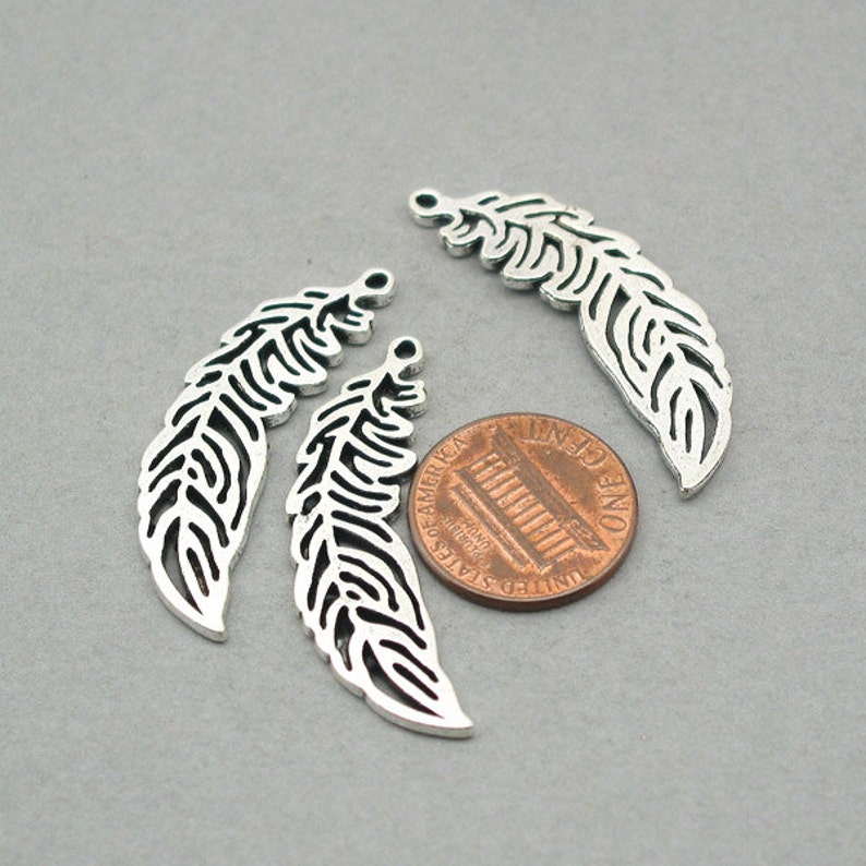 BULK 20 Feather Charms Antique Silver 13X39mm CM0829S Wholesale Filigree Feather pendant beads