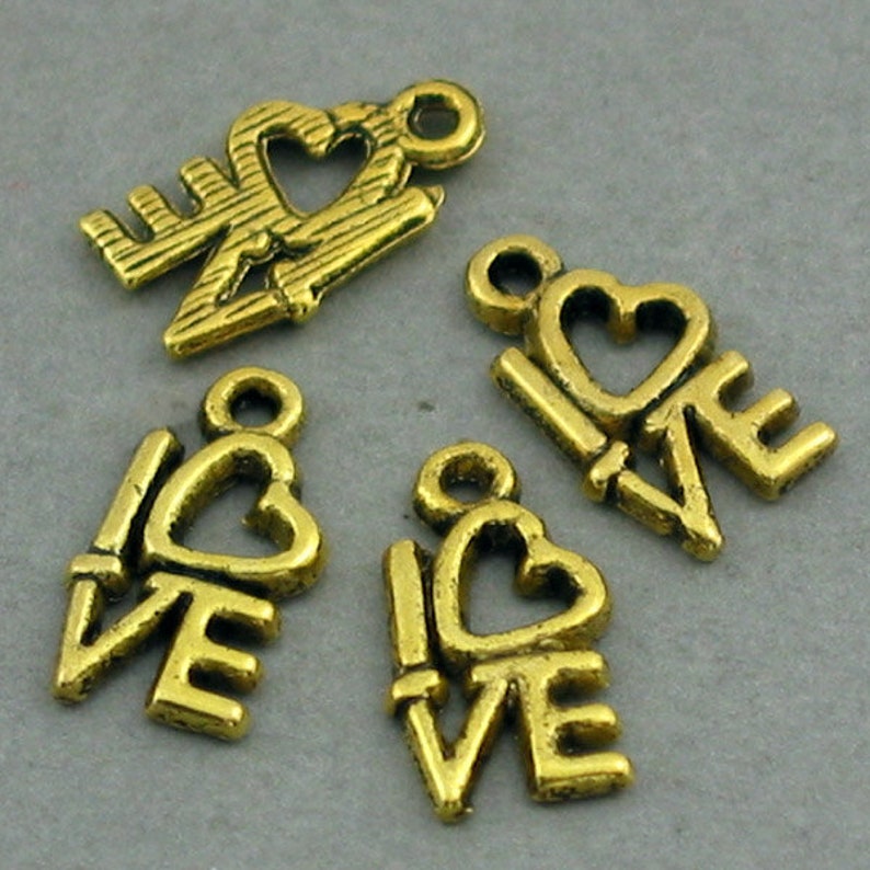 Love Heart pendant beads Antique Gold 8X14mm CM0240G Love Charms up to 20 pcs