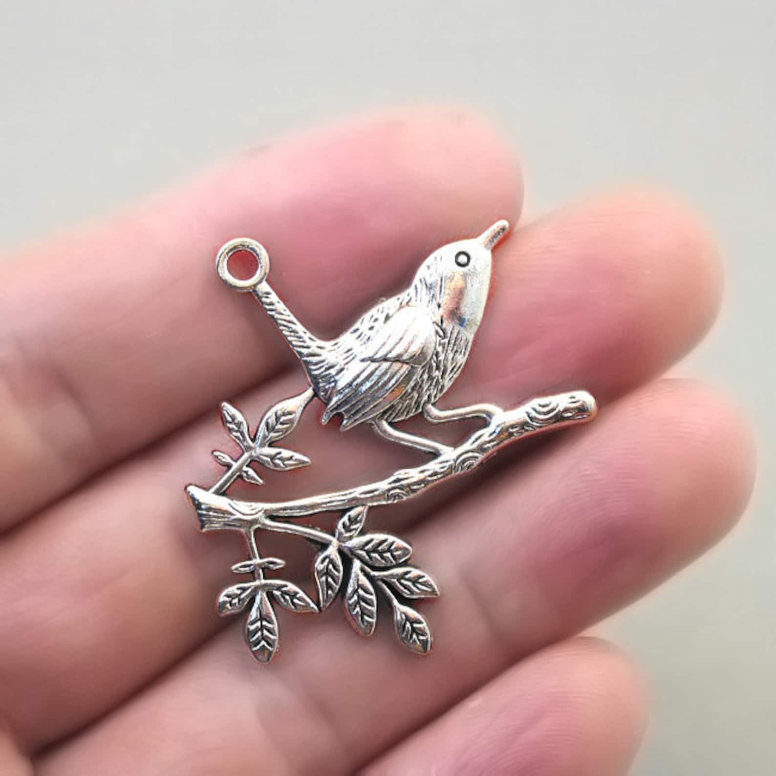 BULK 10 Bird Charms Wholesale Bird on Branch Wren Pendant Etsy