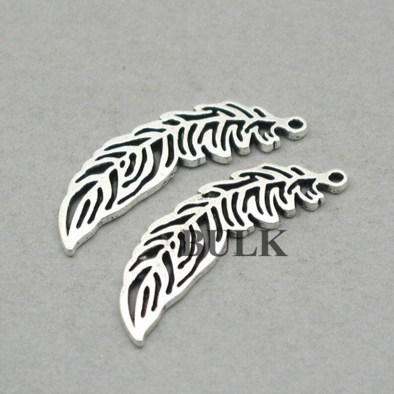 BULK 20 Feather Charms Antique Silver 13X39mm CM0829S Wholesale Filigree Feather pendant beads