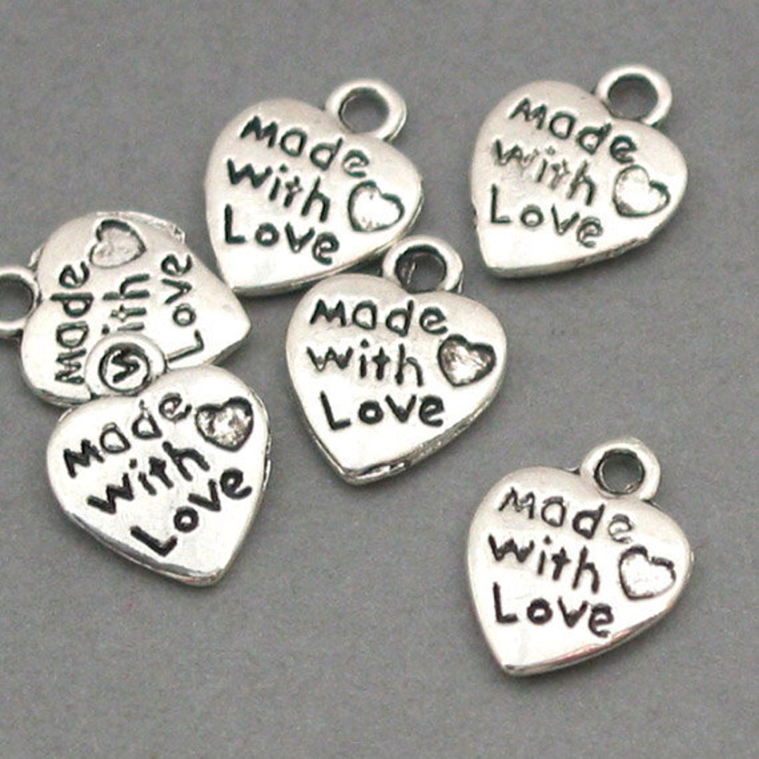 Made With Love Charms, Heart Stamped Tag Pendant Beads, up to 30 Pcs