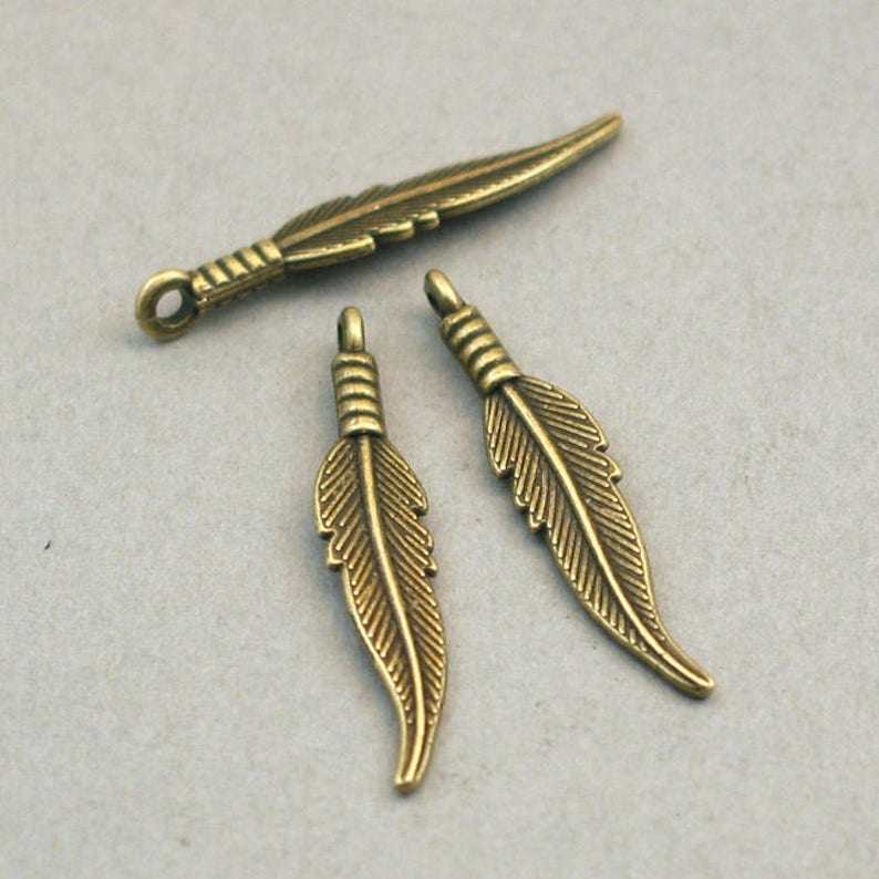 BULK 40 Feather Charms Wholesale Small Feather Pendant Beads Etsy