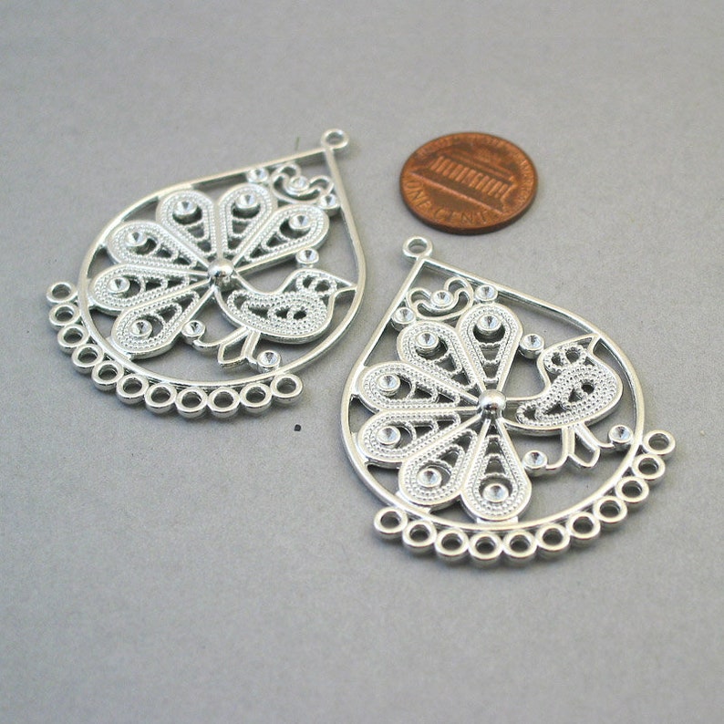 Large Filigree Phoenix Bird Link pendant beads up to 2 pcs Peacock Charm Connectors Antique Silver 40X55mm CM1661S