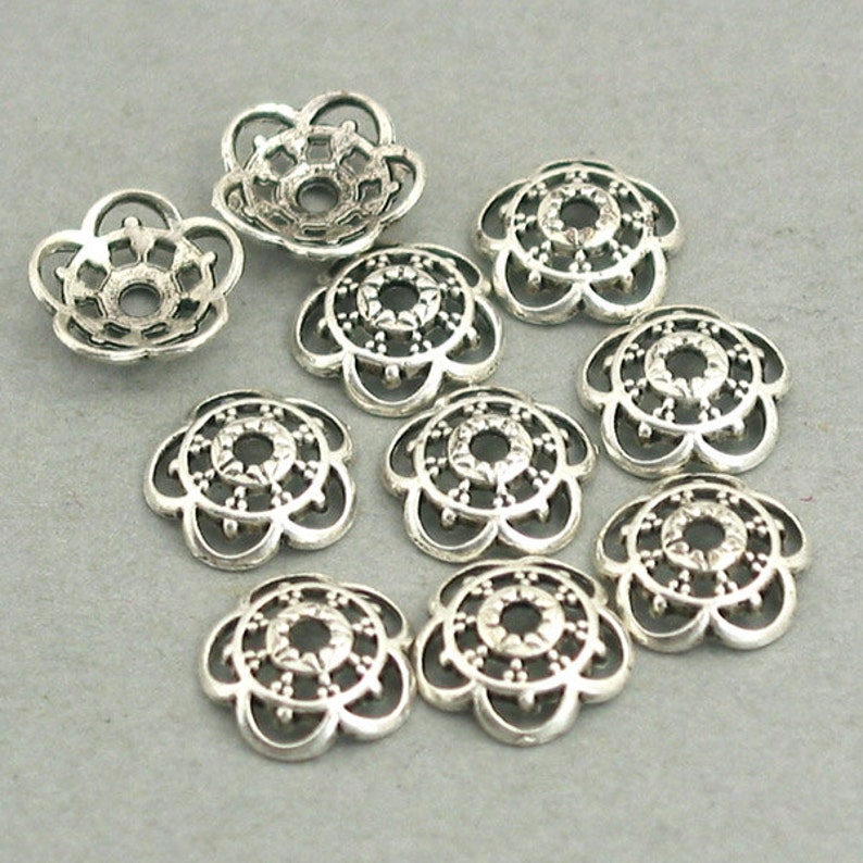 Antique Silver 10mm BD0053SC Flower Bead Caps up to 30 pcs