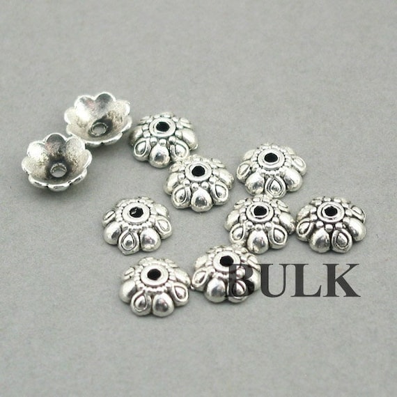 BULK 80 Wholesale Flower 9mm Bead Caps Antique Silver BD0095S