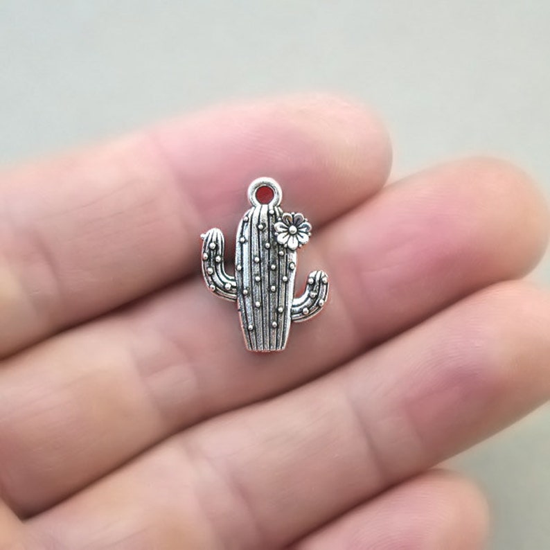 15X20mm CM1372S Cactus Flower pendant beads up to 12 pcs Cactus Charms Antique Silver