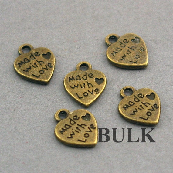 BULK 50 Love charms antique silver tone M638