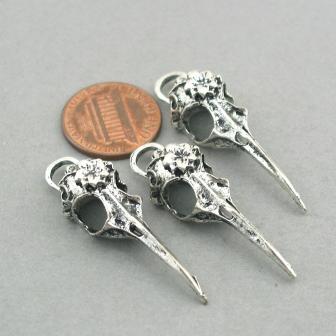 30PCS Halloween Crow Skull Charms - 32x14mm Alloy Raven Pendants For Jewelry Making