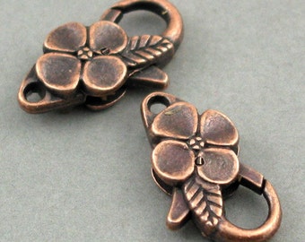 Lobster Clasps, Large Flower Lobster Clasps, up to 4 pcs, Antique Copper 15X25mm BS01005H