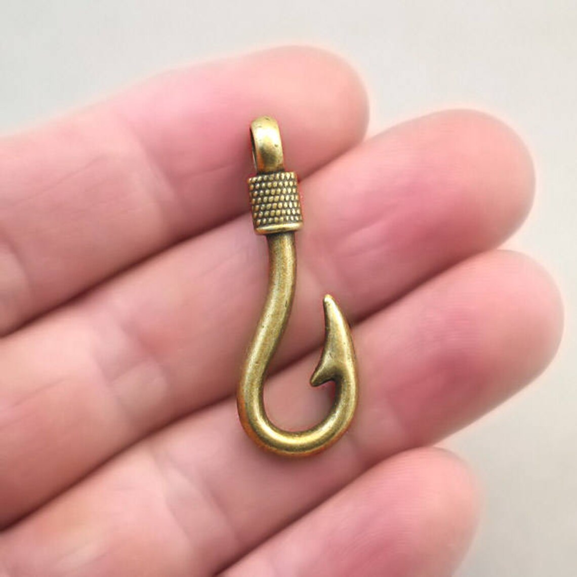 Fish Hook Charms Large Fish Hook pendant beads up to 8 pcs Etsy