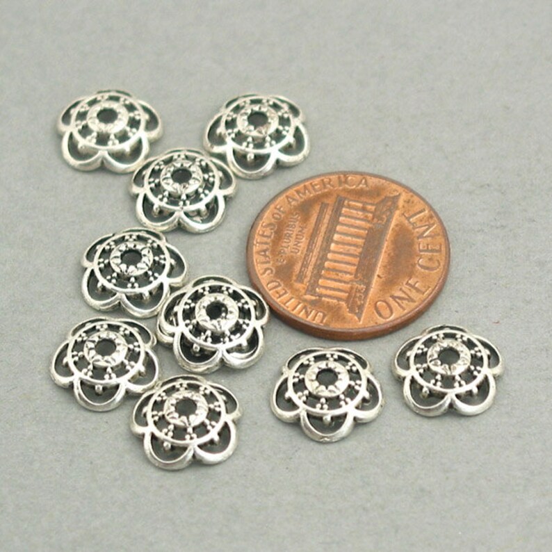 Antique Silver 10mm BD0053SC Flower Bead Caps up to 30 pcs