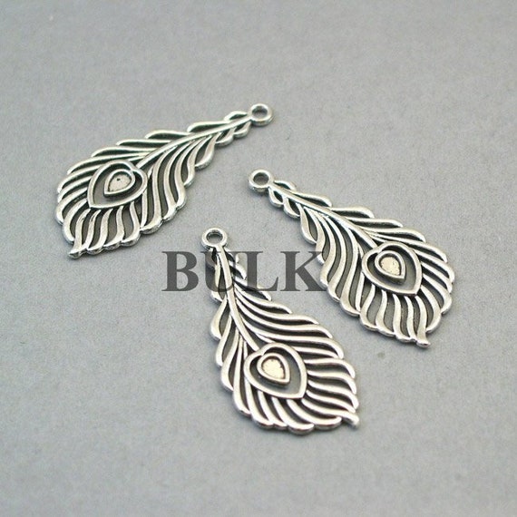 BULK 20 Feather Charms Antique Silver 13X39mm CM0829S Wholesale Filigree Feather pendant beads