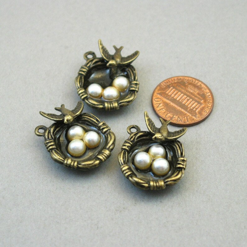 Bird Nest Charms Bird Eggs Nest Pendant Beads up to 3 Pcs Etsy