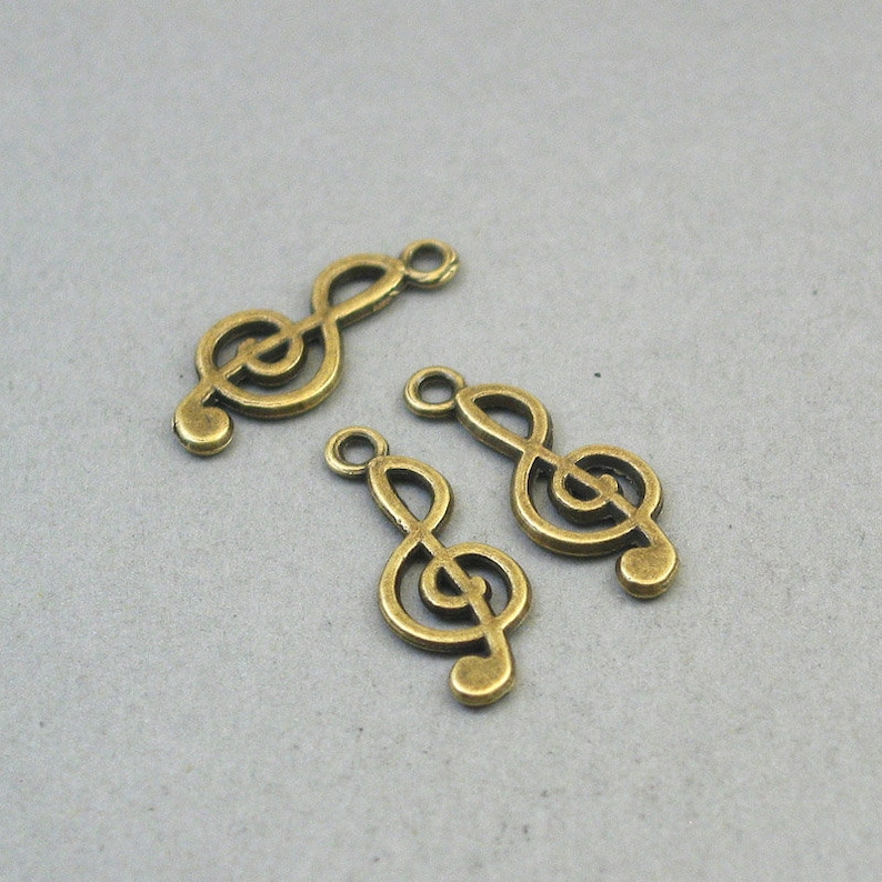 Treble Clef Charms Music Note pendant beads up to 16 pcs Antique Bronze 10X24mm CM0894B