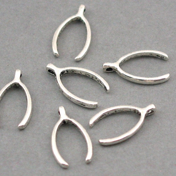 6 Wishbone Charms, Wishbone pendant beads, Antique Silver 9X16mm CM0158S