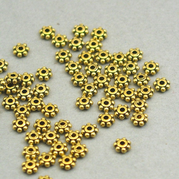 Daisy Spacer Beads, up to 500 Pcs, Antique Gold 4mm SB002G