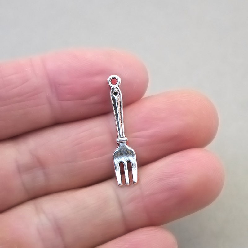 Fork Charms Fork pendant beads up to 30 pcs Antique Silver Etsy