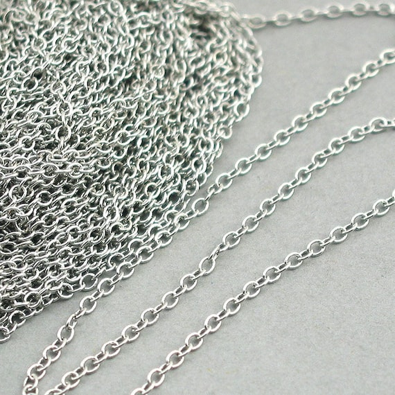 Cable Chain, Silver Plated Brass Chain, Oval Link Chain, 3.3Ft or 1 meter per unit CHS0101
