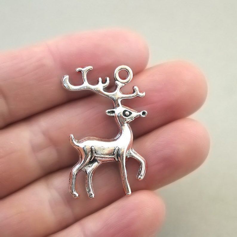 Deer Charms, Deer with Antler pendant beads, up to 6 pcs, Antique Silver 22X37mm CM1658S image 1
