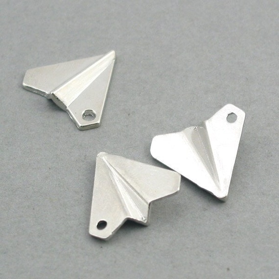 Paper Airplane Charms, Origami Airplane pendant beads, up to 30 pcs, Antique Silver 18X18mm CM0735S