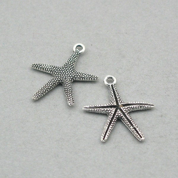 10 Starfish Charms Antiqued Silver Starfish Pendants Ocean Charms Nautical 