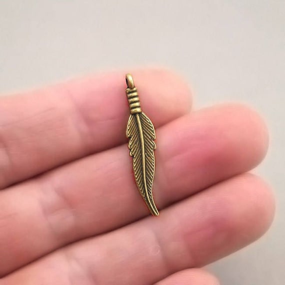 Feather Charms, Small Feather pendant beads, up to 40 pcs, Antique Bronze 6X31mm CM1190B