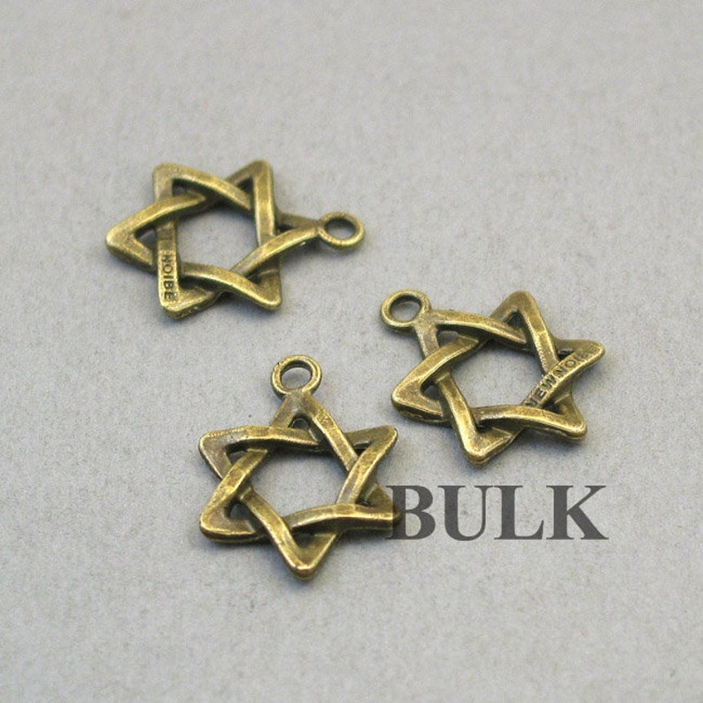 Wholesale Six Point Star pendant beads BULK 30 Star of David Charms Antique Bronze 17X23mm CM1454B