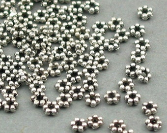 Daisy Spacer Beads, Small Spacer beads, 200 pcs, Antique Silver 3mm SB001S