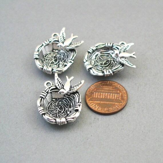 Bird Nest Charms, Bird Nest 3D Pendant Beads, up to 10 Pcs