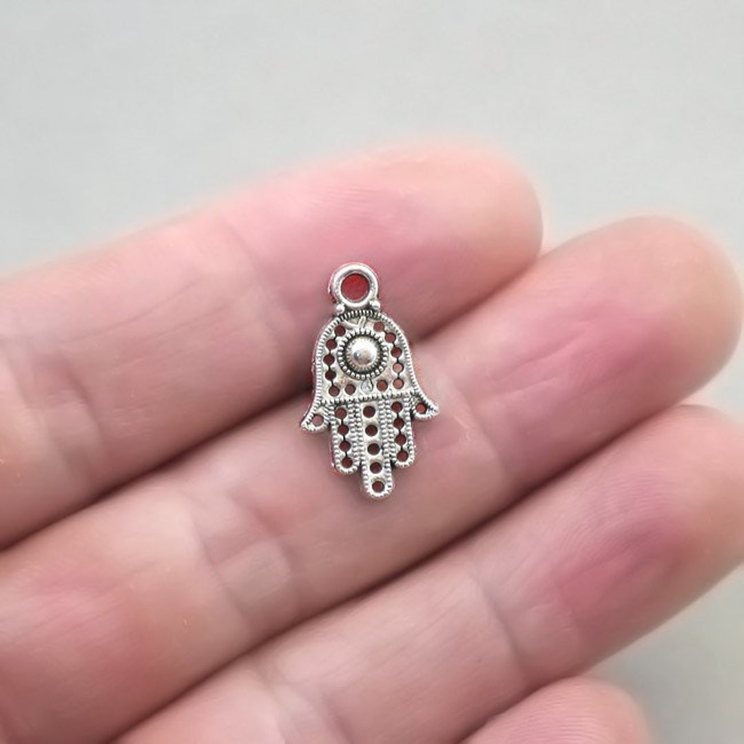 Hamsa Charms, Hamsa Hand Pendant Beads, up to 40 Pcs, Antique Silver