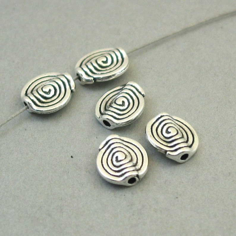 Antique Silver 10X11mm BD0195S Wholesale Spiral Coin Beads BULK 50 Swirl Disc Beads